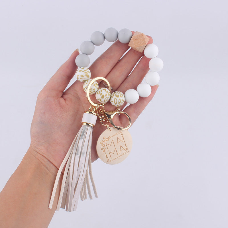 Wholesale Printed Silicone Beaded Wrist Keychains